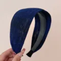 Elegant navy blue knitted wide-edge headband with retro gradient pattern for women - Navy Blue