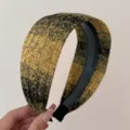 Retro wide knitted headband in yellow and black marled gradient style for women - Yellow