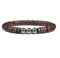Wooden and metallic beaded bracelet detail shot, elegant brown and silver design. - No. 35