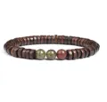 Wooden disc spacer bracelet with natural stone center beads for daily wear and DIY crafting style - No.31