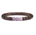 Close-up detail of the wooden spacer and purple stone beaded bracelet design showcase. - No.30