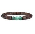Wooden bead bracelet with green stone detail, perfect gift choice for daily wear and DIY styling. - No. 28