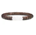 Detailed close-up shot of wooden spacer beads bracelet featuring white round stones. - No. 25