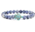 Natural blue sodalite beaded bracelet with turquoise turtle charm for daily fashion jewelry - Blue