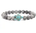 Natural stone beaded bracelet with cute blue turtle charm fashion jewelry for women men - Gray