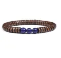 Wooden disk bead bracelet with blue stone centerpiece stylish men women jewelry gift DIY accessory - No. 18