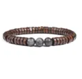 Wooden disc bead bracelet with natural stone center beads detailed shot, vintage style. - Size 14