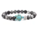 Natural stone beaded bracelet with turquoise turtle charm fashion jewelry accessory - Black And White Cow Print