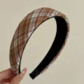 Serre-tête rembourré à carreaux marron vintage avec design haut pour femmes - Style Large Plaid Kaki
