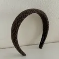 Serre-tête élégant en tissu à carreaux marron vintage avec motif classique et label fait main - Style Sommet Cranial Haut Marron Café