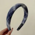 Serre-tête rembourré à carreaux bleus vintage pour femme avec étiquette fait main - Style Sommet Cranial Haut Plaid Bleu Marine