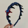 Serre-tête rétro en denim bleu avec bouton et décoration de nœud rouge pour femmes - Style Uni Bleu Marine avec Dents