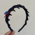 Serre-tête rétro bleu marine à pois avec nœud rouge et bouton bleu pour femmes - Style à Pois Bleu Marine avec Dents