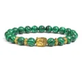 Green malachite beaded bracelet with golden Buddha head charm and spacers for men women. - Green Silk Agate