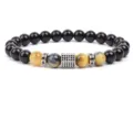 8mm Tiger Eye & Black Bead Bracelet with Micro Pave Cubic Spacer for Men Women - 8mm (Approx 20cm) / Yellow Tiger Eye (26)