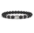 8mm black stone bead bracelet with silver Buddha head charm and metal spacer, unisex gift. - Black Beads