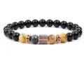Detailed view of 8mm black tiger eye bead bracelet with micro-paved rose gold spacers. - 8mm (Approx 20cm) / Mixed Tiger Eye (25)
