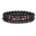 Detailed shot of double layer beaded bracelet set with tiger eye, black stone and metal spacers. - Style 8