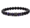 Detailed close-up of beaded bracelet with black and purple stones and micro-pave metal spacers. - 8mm (Approx 20cm) / Purple Tiger Eye (15)