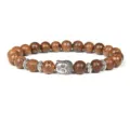 Wooden beaded bracelet with Buddha head and metal spacers, stylish unisex jewelry accessory. - Wooden Beads
