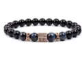 Blue tiger eye stone beaded bracelet with rose gold paved cube spacer for men women - 8mm (Approx 20cm) / Yellow Tiger Eye (6)