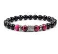 Natural stone beaded bracelet with micro-pave silver spacer blocks for men and women daily wear. - 8mm (Approx 20cm) / Red Tiger Eye (3)