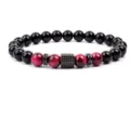 Beaded bracelet with red tiger eye and black beads, featuring a pave zircon square spacer. - 8mm (Approx 20cm) / Red Tiger Eye (4)