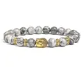 Grey marble stone beaded bracelet with gold Buddha head and metal spacers for men and women. - Grey Textured Natural Stone