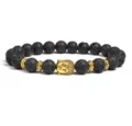 8mm black lava stone beaded bracelet with gold Buddha head and metal spacer charms for men women - Black Lava Stone