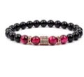 Red tiger eye and black stone beaded bracelet with micro-pave rose gold spacer beads variant. - 8mm (Approx 20cm) / Red Tiger Eye (2)