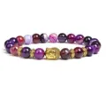Purple agate bead bracelet with golden buddha head charm and metal spacers for daily wear. - Purple Agate