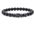8mm Black and Blue Tiger Eye Beaded Bracelet with Micro-Paved Cubic Spacer Unisex Jewelry - 8mm (Approx 20cm) / Blue Tiger Eye (10)