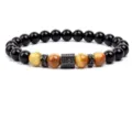 8mm black onyx yellow tiger eye stone beaded bracelet with micro pave square spacer for men women - 8mm (Approx 20cm) / Yellow Tiger Eye (19)