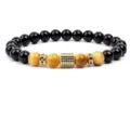 8mm Tiger Eye Black Obsidian Beaded Bracelet Pave Cube Charm Men Women Jewelry Gift - 8mm (Approx 20cm) / Yellow Tiger Eye (20)