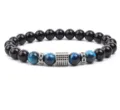 8mm blue tiger eye and black onyx beaded bracelet with micro pave cubic spacer design - 8mm (Approx 20cm) / Blue Tiger Eye (22)