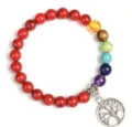8mm red turquoise chakra beaded bracelet with silver tree of life pendant yoga jewelry - Style 31