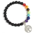Chakra stone beaded bracelet with metal tree of life charm healing gemstone jewelry item - Style 35