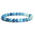 Blue frosted cracked agate beaded bracelet, 8mm round gemstone stretch bracelet for women and men. - Blue