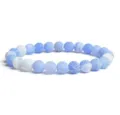 8mm Blue Cracked Agate Bead Bracelet Natural Stone Crystal Healing Yoga Jewelry Gift - Blue & White