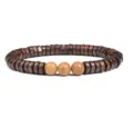 Wooden spacer bead bracelet with three center round beads, retro vintage jewelry gift DIY. - Size 10