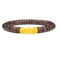 Detail view of the wooden disc spacer and bright yellow gemstone bead DIY bracelet. - Size 7