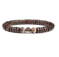 Wooden disc beads bracelet with central agate round stones, stylish natural jewelry gift. - Size 4