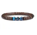 Close-up detail view of the handmade blue tiger eye and dark wood spacer bead bracelet. - No.3