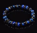 Blauer Tigerauge Edelstein Perlen Armband mit goldenen Metall Abstandshaltern Yoga Schmuck - Blau