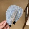 Serre-tête large tissé à la main bleu clair pour une coiffure élégante à couronne haute - Tissage Rotin Gris
