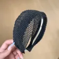 Serre-tête large noir tressé élégant avec texture en maille pour le style de vacances - Tissage Rotin Noir