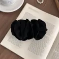 Korean style high-end black fabric banana clip for elegant autumn hair styles - 3D Flower Ruffle Style / Black