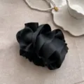Elegant black satin pleated flower banana hair clip for women's stylish hair buns - Black