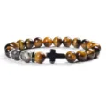 8mm yellow tiger eye gemstone beaded bracelet with black cross charm for men and women fashion. - 6