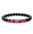 Men women rose gold micro pave cubic zirconia black and red stone beaded bracelet - Red Tiger's Eye (1)